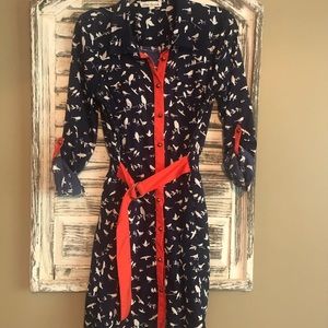 Button Down Bird Print Dress